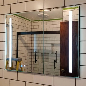 Customer install · LED cabinet, subway tile